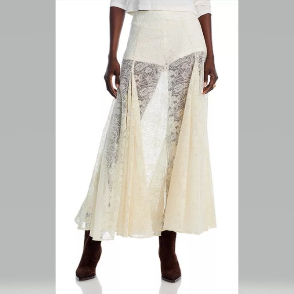 Free People Beat of the Moment Lace Maxi Skirt Sheer with shorts Size 4 NEW - Picture 4 of 15